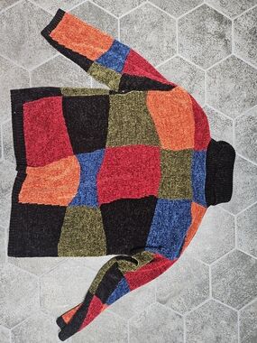 Cousin Johnny Knit Colorblock Turtleneck Pullover Sweater Multicolor Acrylic L